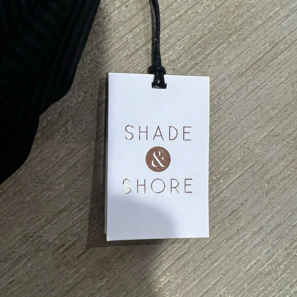 Shade & Shore Black Push Up Halter Bikini Top Chevron Trim NWT